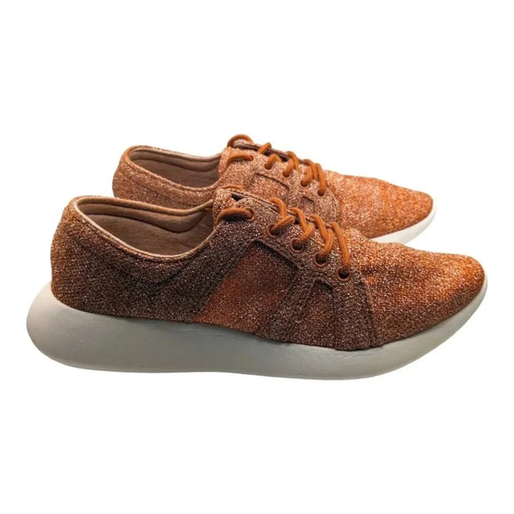 Zara Basic Collection Womens Lace Up Shiny Sparkly Rose Gold Sneakers Size 8 - Picture 3 of 13